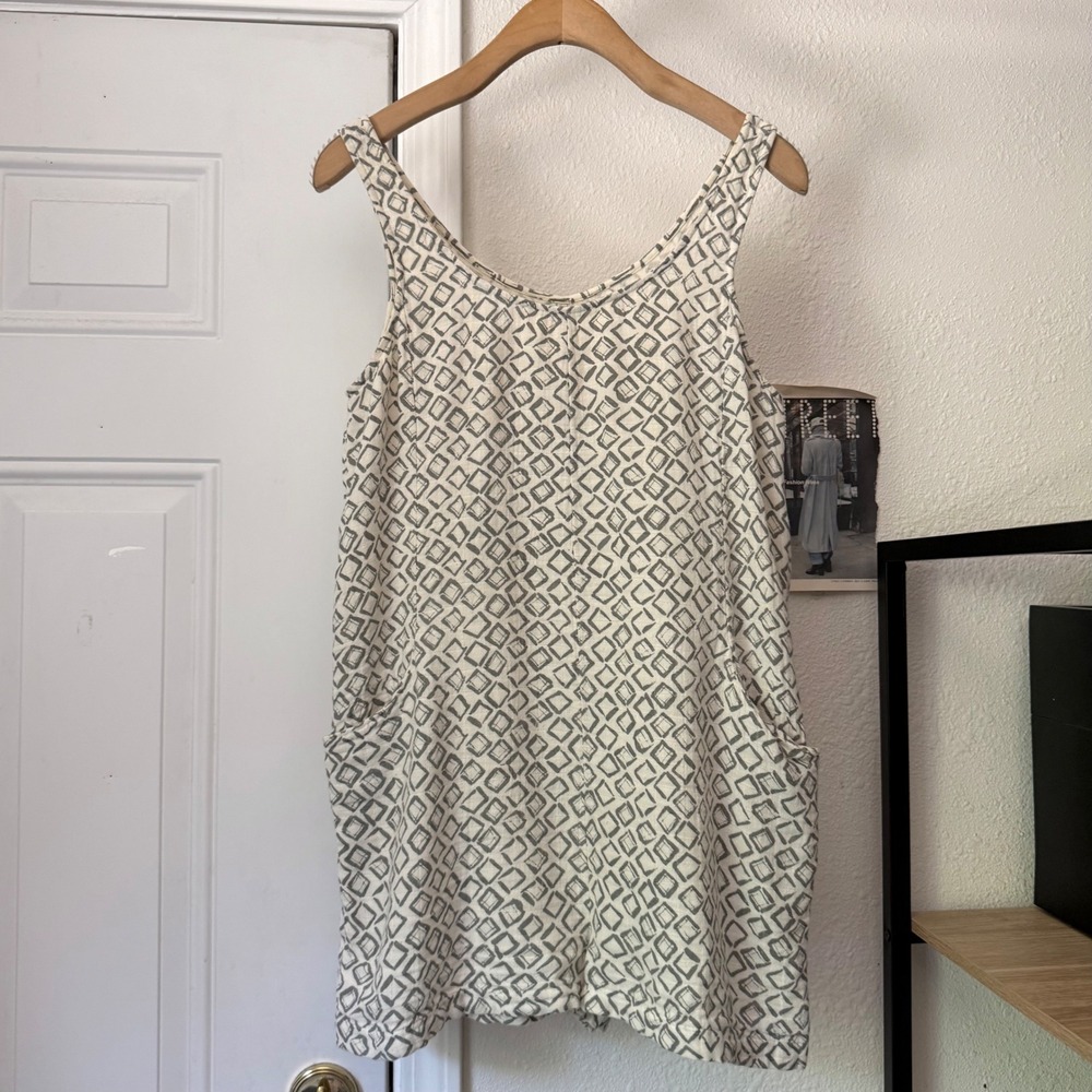 VOLOSHIN off white grey printed geo tribal print cotton sleeveless romper